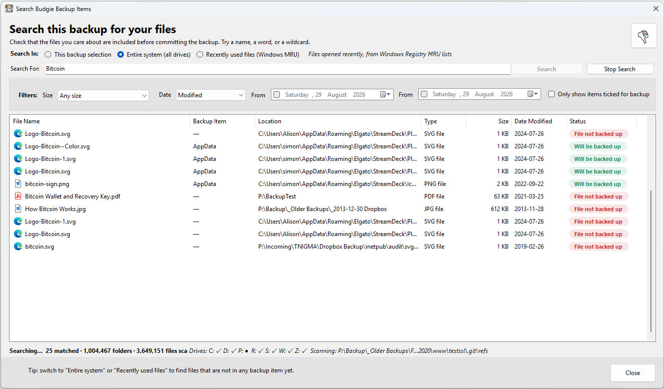 Backup Search Pre Backup
