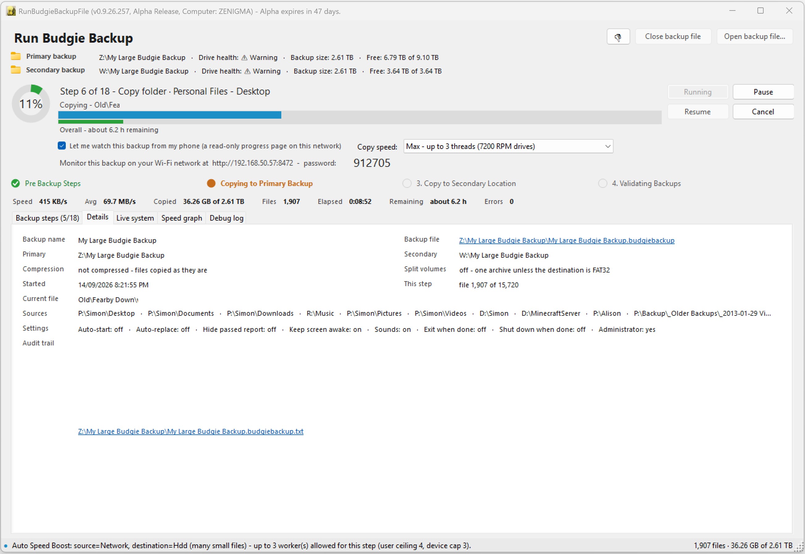 Backup Running (Details Tab)