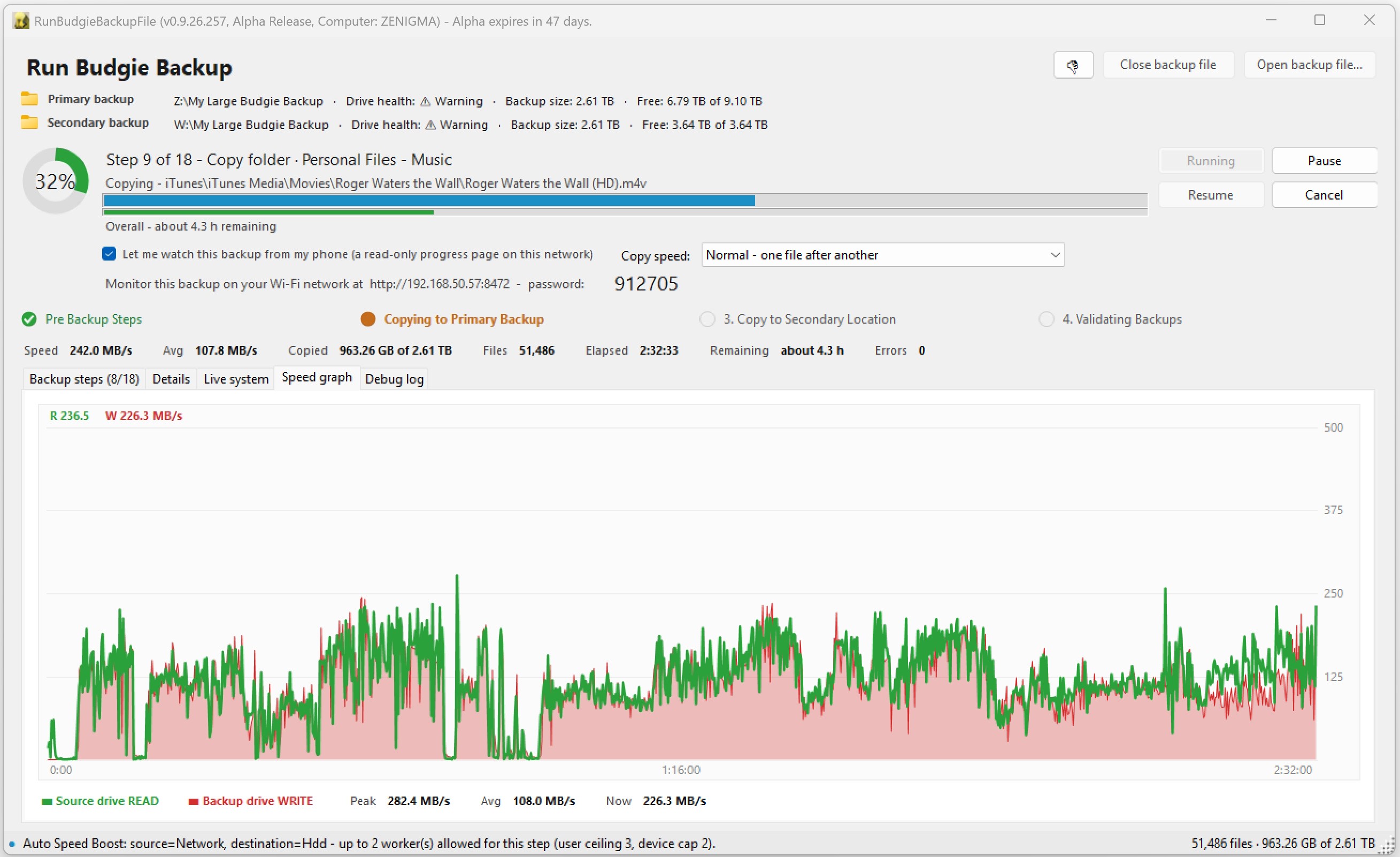 Backup Running (Speed Tab)